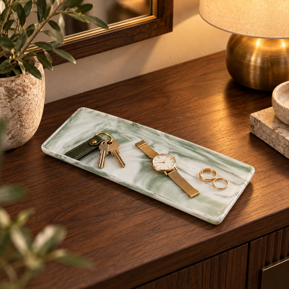 Vide-poche rectangulaire moderne à effet marbre