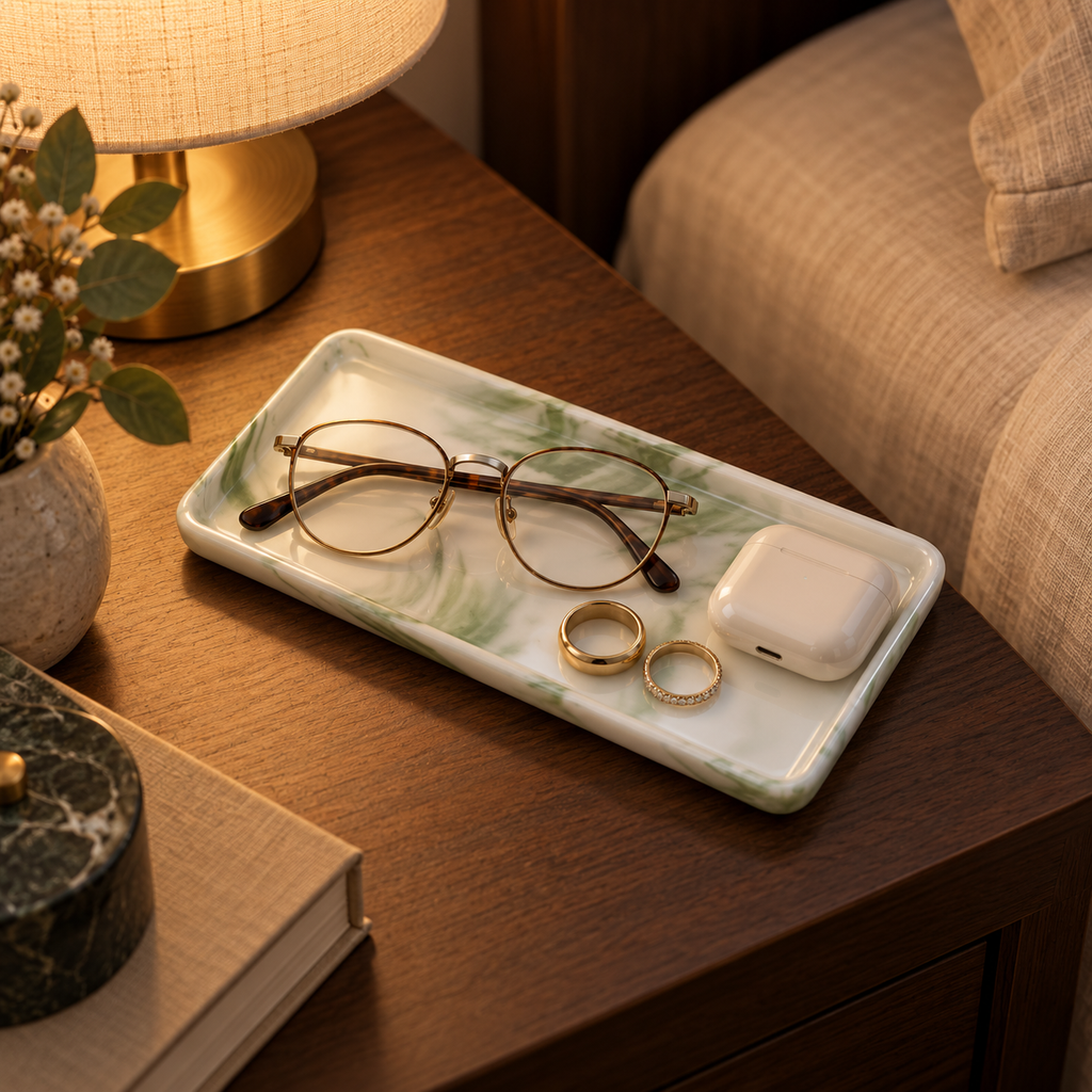 Vide-poche rectangulaire moderne à effet marbre