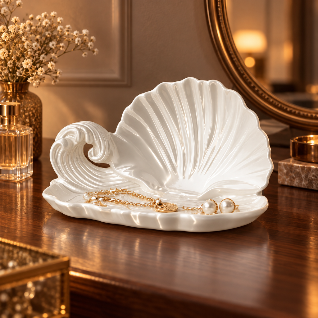 Vide-Poche Coquillage Blanc en Céramique pour Bijoux