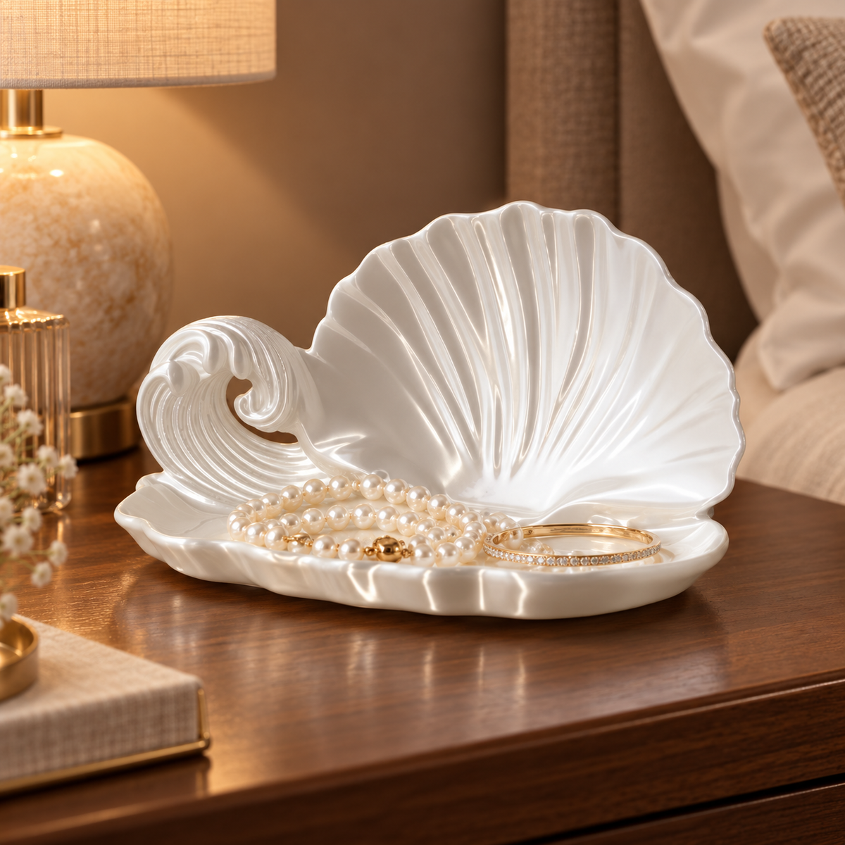 Vide-Poche Coquillage Blanc en Céramique pour Bijoux