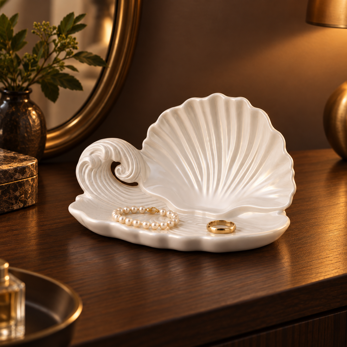 Vide-Poche Coquillage Blanc en Céramique pour Bijoux